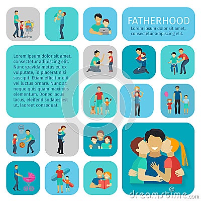 Fatherhood Flat Icons Set Vector Illustration