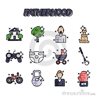 Fatherhood flat icons set Vector Illustration