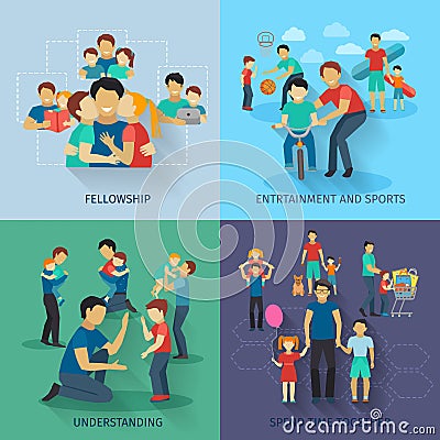 Fatherhood Flat Set Vector Illustration