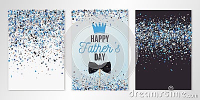 Fathers Day banners set of three sheets with flying confetti. Vector flyer design templates for invitation cards, brochure design Vector Illustration
