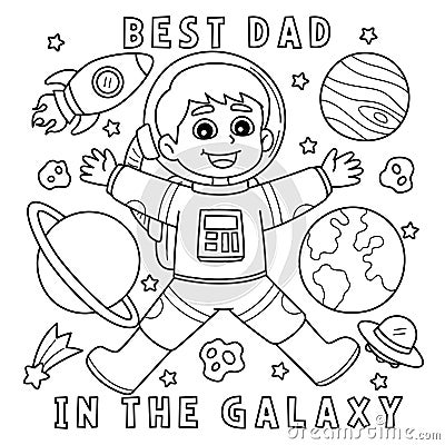 Fathers Day Best Dad in the Galaxy Coloring Page Vector Illustration