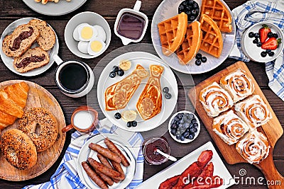 Fathers Day brunch table scene. Above view on a dark wood background. Stock Photo