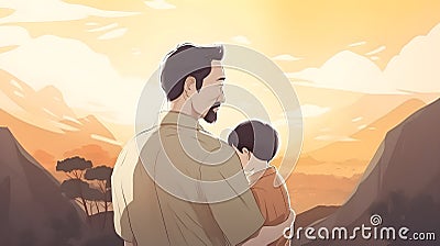 Fathers Day concept with father and his child Cartoon Illustration