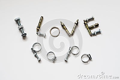 Fathers day concept - I Love Papa texts with bolts and nuts Stock Photo