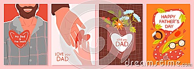 Fathers day greeting card set, creative cute poster design with congratulations text Vector Illustration