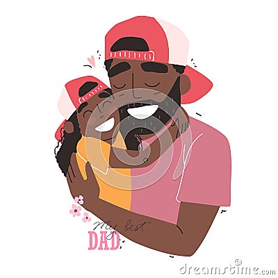 Fathers day, happy family, Black african american daughter hugs dad and smiling Stock Photo