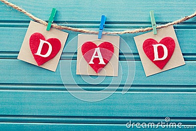 Fathers day message on felt hearts Stock Photo