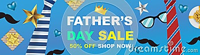 Fathers day sale vector sale promotion poster or banner with open gift wrap paper concept promotion.. Vector Illustration