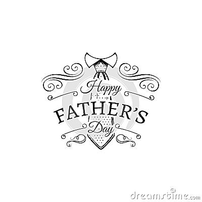 Fathers day. Tie, Necktie icon. Swirls, scroll filigree elements, ornate frame. Vector. Vector Illustration