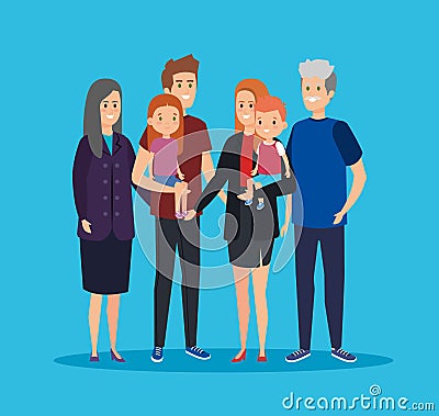 Fathers and mothers with grandparents and kids togethers Vector Illustration