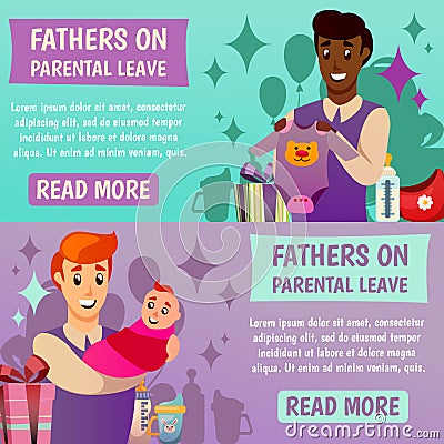 Fathers Parental Leave Orthogonal Banners Vector Illustration