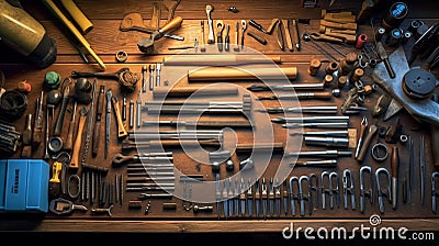 Fathers Tools on Wooden Workbench Stock Photo