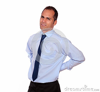 Fatigue adult man with back pain Stock Photo