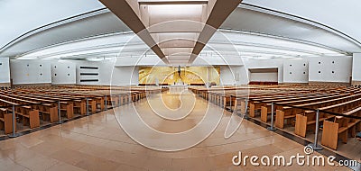 Panoramic view of Basilica of the Most Holy Trinity Interior at Sanctuary of Fatima - Fatima, Portugal Editorial Stock Photo