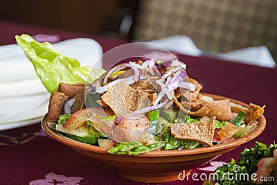 Fattoush Salad at a Lebanese Restaurant Stock Photo