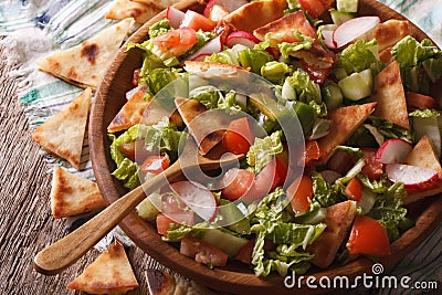 fattoush salad with pita bread and vegetables close up. horizontal Stock Photo