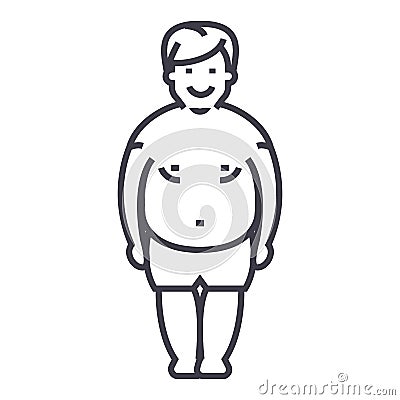 Fatty man,fat guy vector line icon, sign, illustration on background, editable strokes Vector Illustration