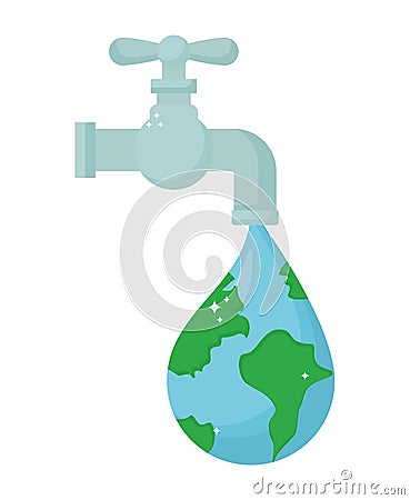 faucet with earth drop Vector Illustration