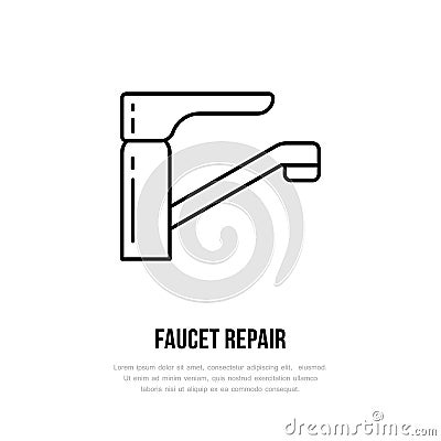 Faucet flat logo, line icon. Hygiene, bathroom water tap vector illustration. Sign of plumbing servise Vector Illustration