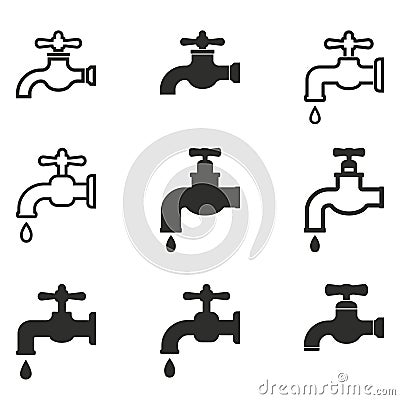 Faucet icon set. Vector Illustration