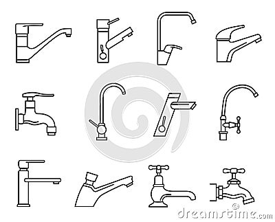 Faucet icon set, water tap for sink Vector Illustration