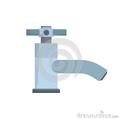 Faucet side view symbol equipment water tap vector icon. Household blue bathroom sink pipe isolated illustration Vector Illustration