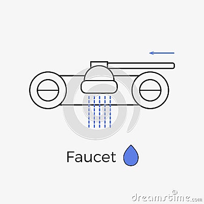 Faucet water tap thin line icon Vector Illustration