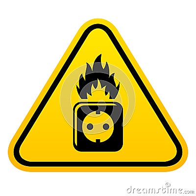 Faulty electrical outlet sign, home fire hazard Vector Illustration