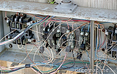 Electrical Hazard wiring. Stock Photo