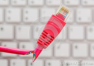 Faulty network cable to keyboard Stock Photo