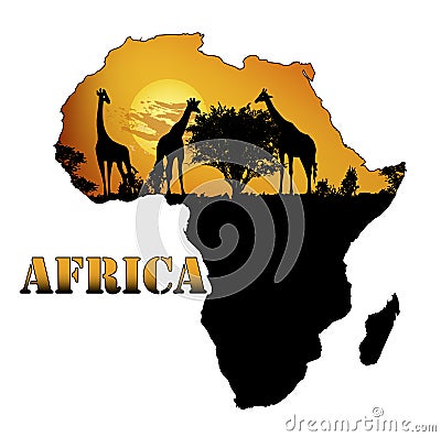 Fauna of Africa on the map Vector Illustration