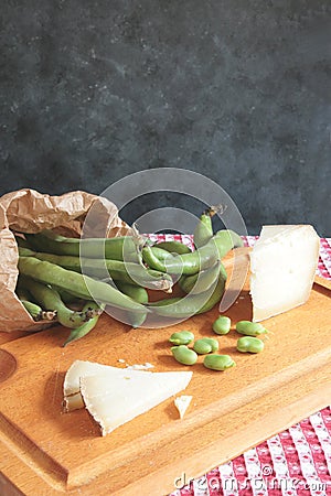 Fava beans and cheese Stock Photo