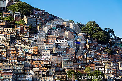 Favela of Rio de Janeiro, Brazil. Colorful houses in a hill. Zona Sul of Rio. Stock Photo