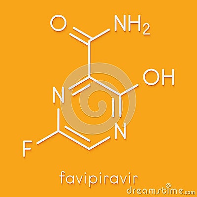 Favipirivir antiviral drug molecule. Used in treatment of Ebola virus. Skeletal formula. Stock Photo