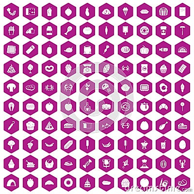 100 favorite food icons hexagon violet Vector Illustration