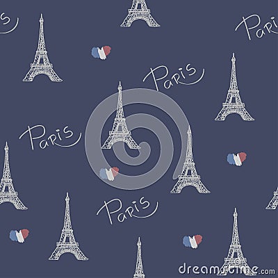 Favorite Paris. Vector illustration with the image of the Eiffel Tower. Seamless Pattern. Vector Illustration