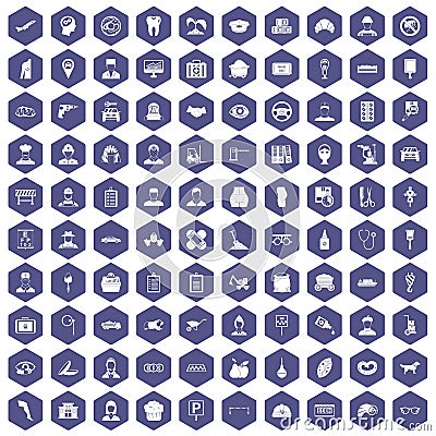 100 favorite work icons hexagon purple Vector Illustration