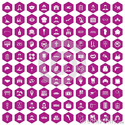 100 favorite work icons hexagon violet Vector Illustration