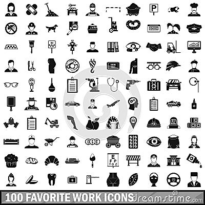 100 favorite work icons set, simple style Vector Illustration