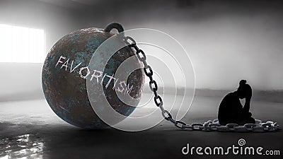 Favoritism against a woman. Trapped in a hate prison, chained to a burden of Favoritism. Alone in pain and suffering Stock Photo