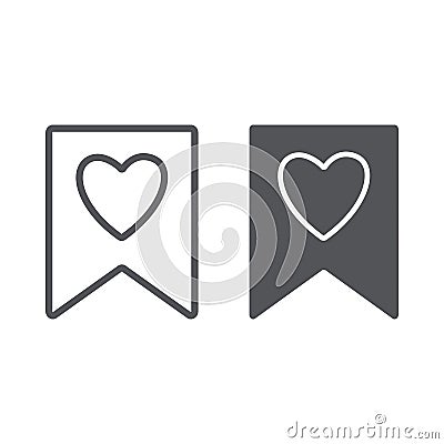 Favourite line and glyph icon, mark and favorite, bookmark with heart sign, vector graphics, a linear pattern on a white Vector Illustration