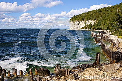 Fayette Harbor and Cliffs 702506 Stock Photo