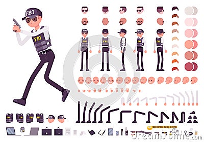 FBI agent character creation set Cartoon Illustration