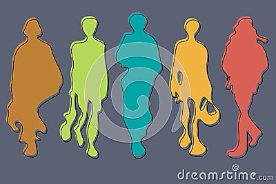 Five abstract figures of females in flat and minimal style. Vector Illustration