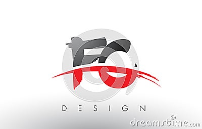 FC F C Brush Logo Letters with Red and Black Swoosh Brush Front Vector Illustration