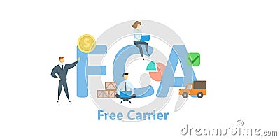 FCA, Free Carrier. Concept with keywords, letters and icons. Flat vector illustration. Isolated on white background. Vector Illustration