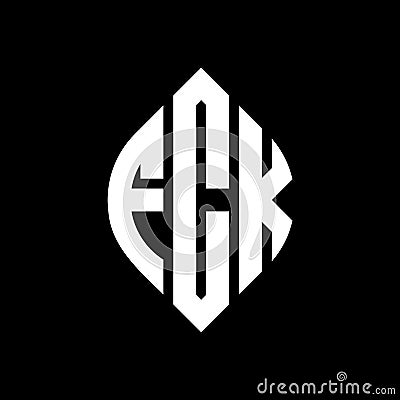 FCK circle letter logo design with circle and ellipse shape. FCK ellipse letters with typographic style. The three initials form a Vector Illustration