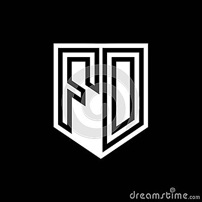 FD Logo monogram shield geometric black line inside white shield color design Vector Illustration