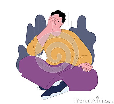 Fear of boredom. Disenchanted bored Vector Illustration