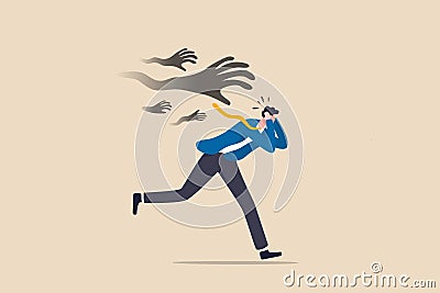 Fear or struggle from business failure, anxiety, depression or panic attack, afraid or negative feeling, mental disorder concept, Vector Illustration